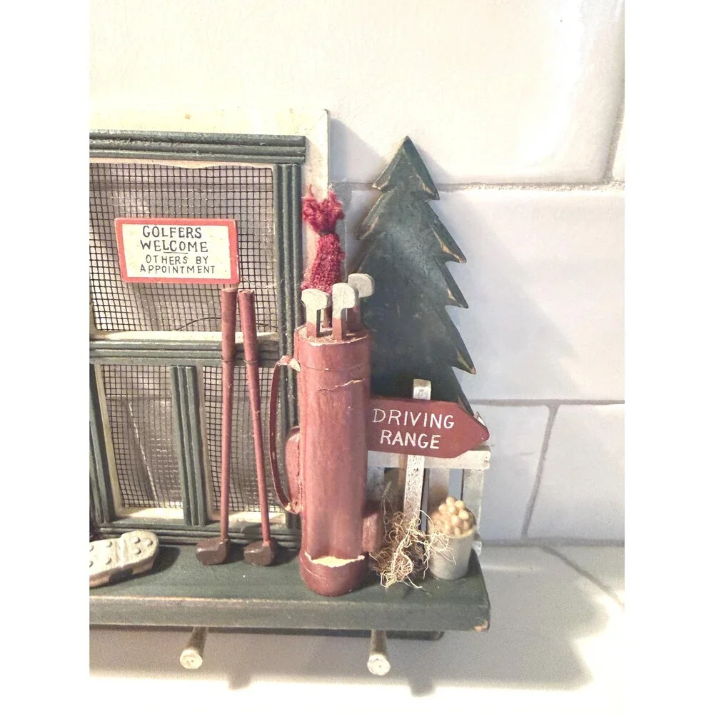 Vintage 3D Golf-Themed Wooden Key Holder & Shadow Box Wall Display